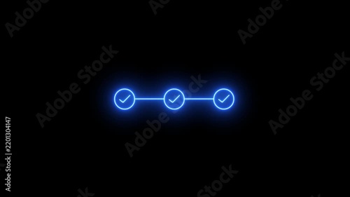neon 3 step infographic step by step process icon animation. step process success with check marks animation on 4k video4k video