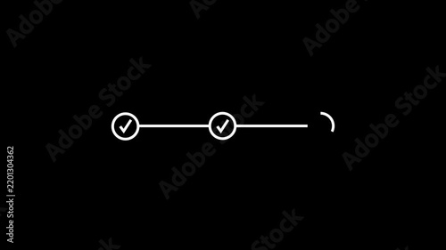 3 step process with check mark icon animation. Step-by-step process icon with check mark animation black background with alpha.
