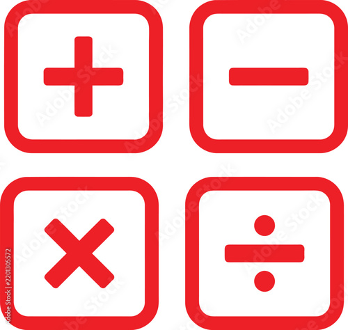 Obraz na plátně Red mathematical operator icons for addition subtraction multiplication and divi
