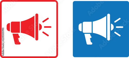 Red and blue megaphone speaker icon set for marketing and announcement on white background
