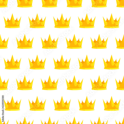 Elegant seamless pattern with gold fun royal crowns, suitable for luxury packaging, textiles, wallpaper and fairy-tale themed design.