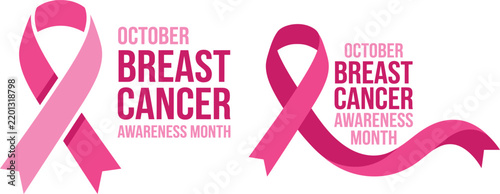 Pink ribbons representing breast cancer awareness month with bold typography design