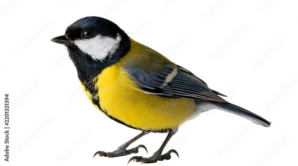 Obraz premium Great tit bird with yellow breast and black head feathers
