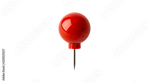 Glossy red plastic push pin with a sharp metal needle point