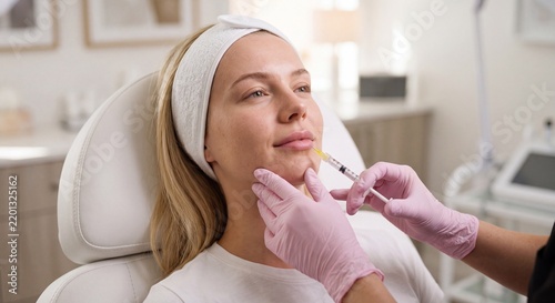 Woman Receiving Cosmetic Facial Injection Procedure at Clinic