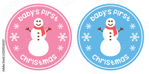 cute babys first christmas sticker with snowman vector illustration