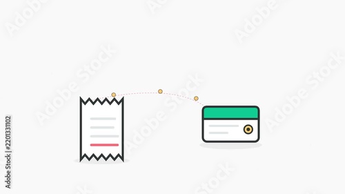 Animated cashback concept showing coins transferring from a paper receipt to a credit card in flat design style