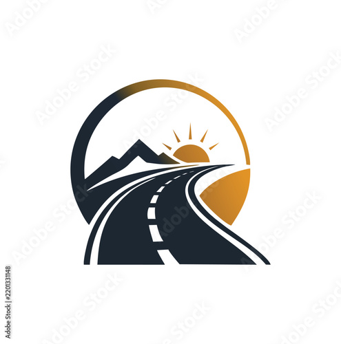 Professional modern winding road mountain sunrise travel agency logo template