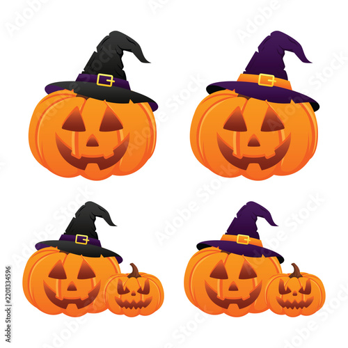 Halloween Pumpkin Wearing Witch Hat Vector Illustration