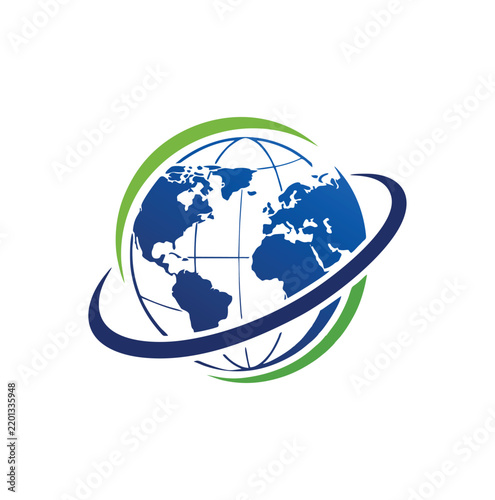 Professional modern world globe orbit swoosh global travel agency logo template