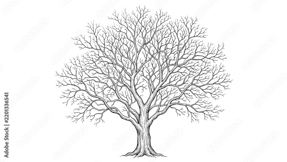 Obraz premium Detailed illustration of bare deciduous tree with intricate branch structure