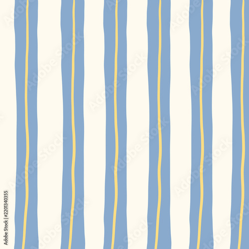 Seamless vertical striped pattern with blue and yellow brush strokes