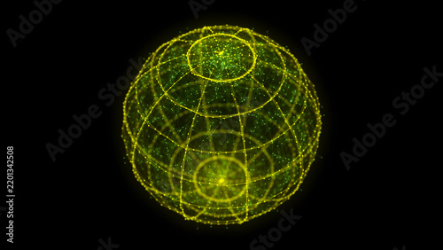 Green sphere consisting of points and lines. Modern wireframe elements. Technology grid sphere. 3d rendering.