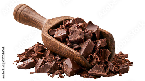 Canvastavla Dark chocolate chunks in a rustic wooden scoop
