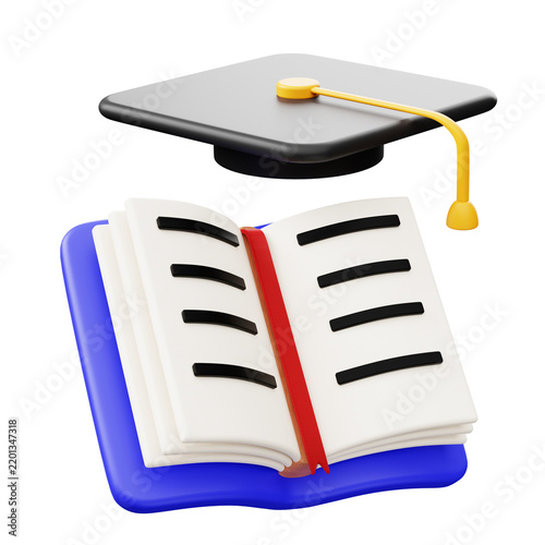 3D Graduation Cap and Open Book Icon