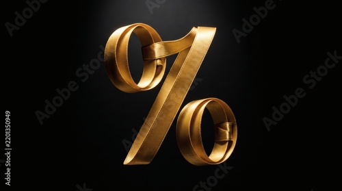 Golden 3D percent sign symbol on dark background for sale discount and interest