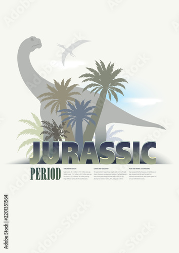 Paleontology. Jurassic period educational header.  Vector illustration