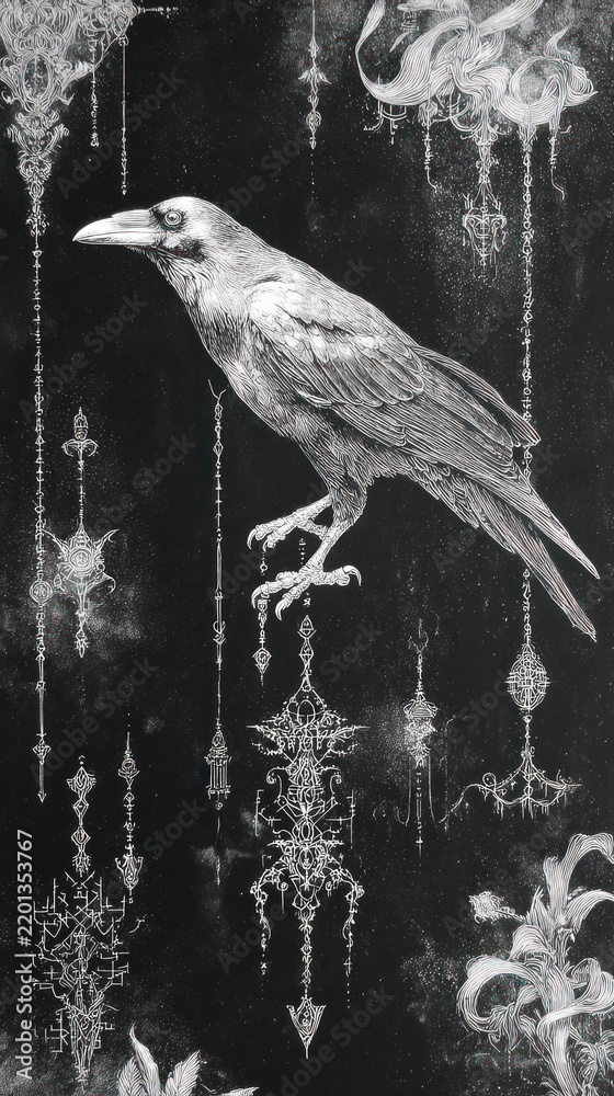 Obraz premium Intricate raven on black mobile wallpaper