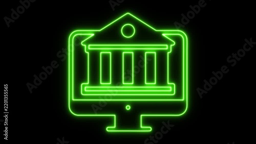 Glowing Neon Online Banking Animation for Finance on Black Background