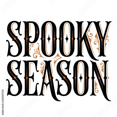 Spooky Season Halloween text vector design with vintage typography and decorative swirls