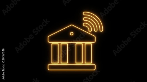Glowing Neon Online Banking Animation for Finance on Black Background
