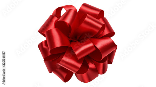 Large decorative red satin ribbon bow with multiple loops and glossy texture