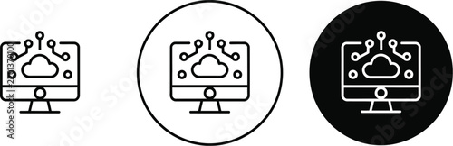 Edge Computing Icon in Flat Black Outline Style for Distributed Networks, Cloud Technology, Data Processing, and Digital Infrastructure
