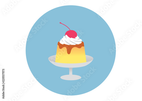 Fototapeta チェリーと生クリームを乗せたレトロなプリン