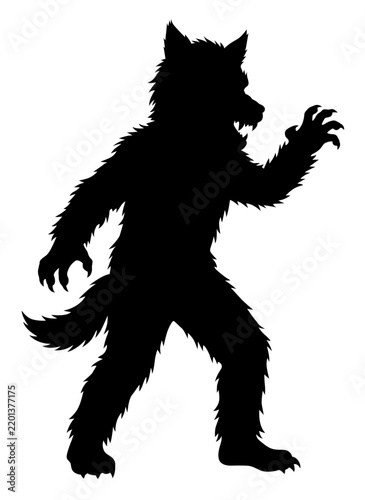 Fotografie Little boy werewolf costume silhouette. Cartoon illustration