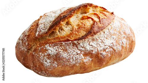 Fotografie Crusty artisan sourdough loaf with golden brown baked flour dusted surface