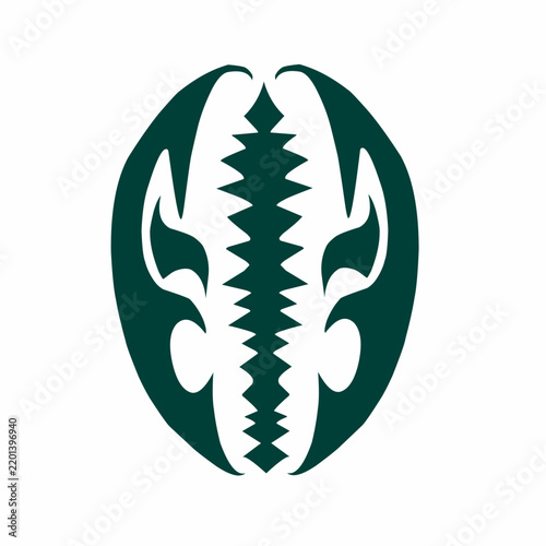 Stylized dark green ethnic cowrie shell icon for tribal or spiritual designs