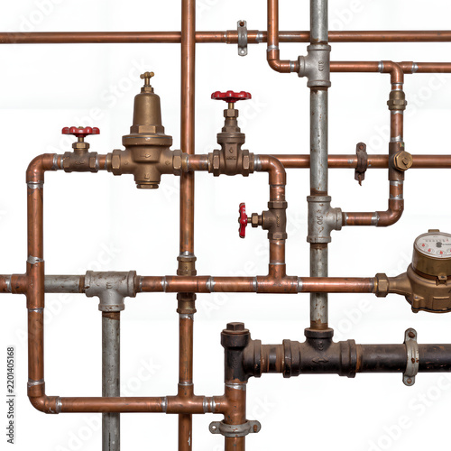Fotografía Complex Network of Metal Pipes and Valves.