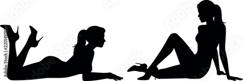 Elegant women lying down and sitting pose vector silhouette isolated on white background for design projects
