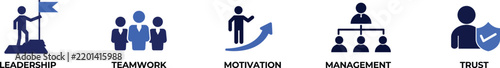 Leadership Teamwork Motivation Management Trust Business Icon Set