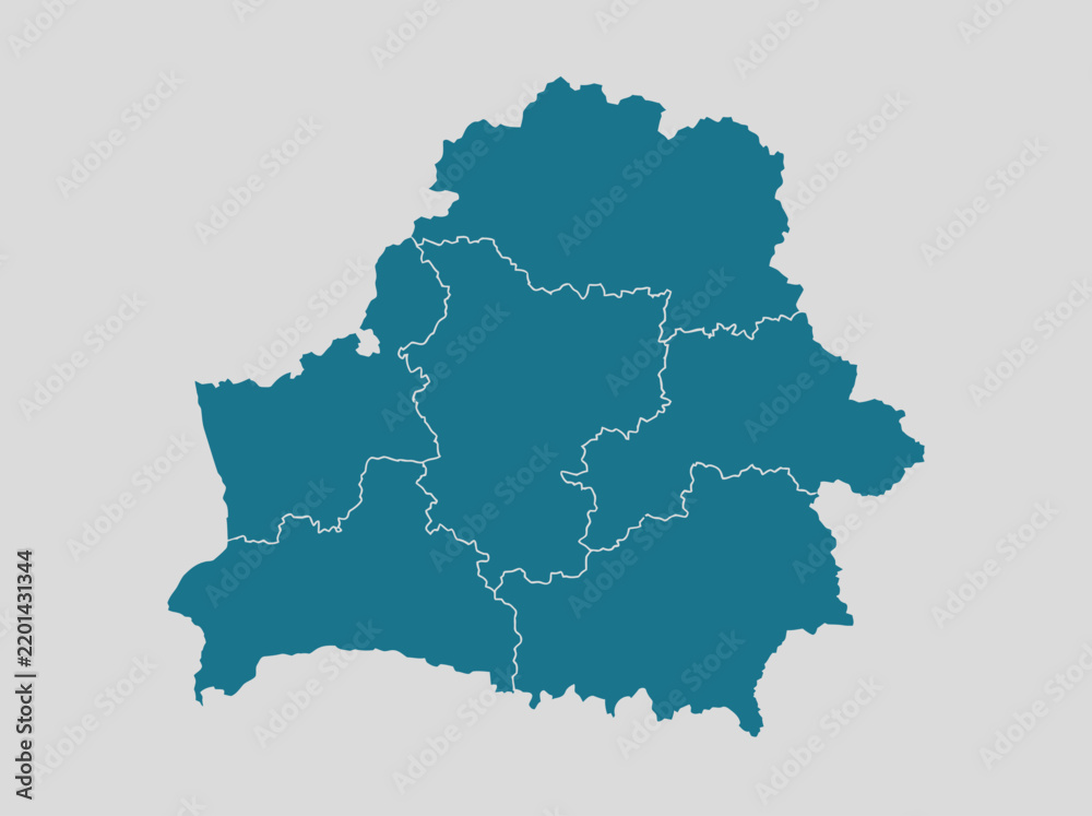 Obraz premium Minimalist Teal Map of Belarus with Administrative Regions and Oblasts Outline