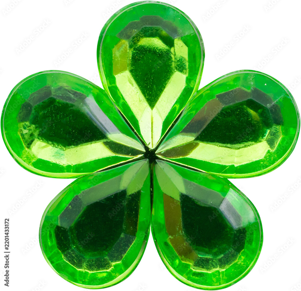 Fototapeta premium Green flower shaped crystal rhinestone gem sticker isolated on white background
