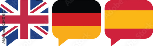 UK Germany and Spain Language Speech Bubble Icons