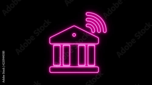 Glowing Neon Online Banking Animation for Finance on Black Background