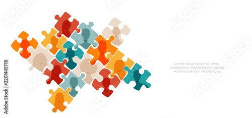 Different people in puzzles. Diversity concept.