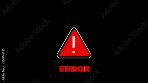 Red Warning Triangle with Exclamation Point and Error Text Animation Effect with Alpha channel