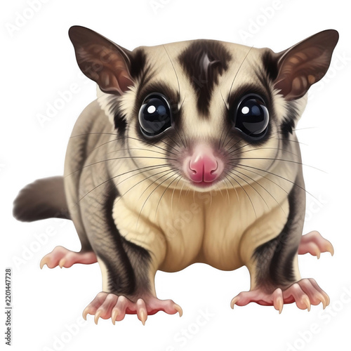 3D Realistic Sugar Glider, Flying Squirrel Marsupial, Cute Tree Animal, Wild Wildlife Element, Nature Zoo Creature, Forest Fauna Object