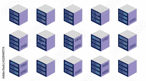 Картината върху платно Creative Isometric of Modern Purple and Gray Server Racks in a Grid Layout for T