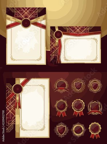 Art Deco luxury certificate and badge vector design set