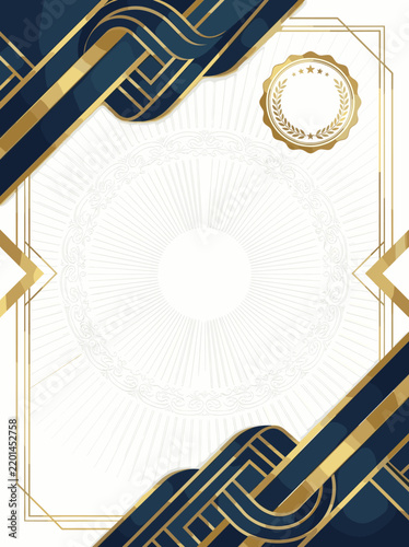 Art Deco luxury certificate border template with gold and blue design