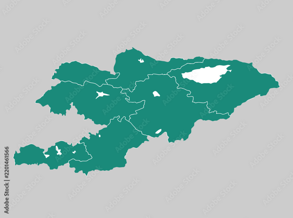 Fototapeta premium Kyrgyzstan Map with Administrative Regions and Districts - Teal Geographic Outline Vector Style