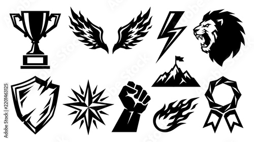 Sports Trophy Wing Lightning and Lion Victory Icons