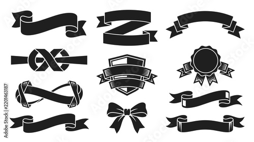 Retro Black and White Ribbons Banners and Badges Vector Set