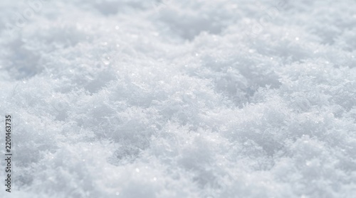 Macro of sparkling snow surface showing detailed ice crystals and frozen texture in bright winter light