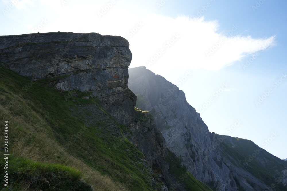 Obraz premium Alpine Mountain Peak Landscape with Rocky Slopes, Adelboden Switzerland