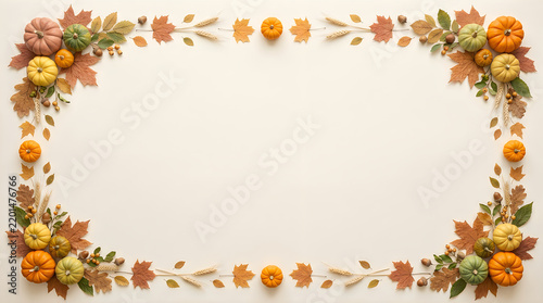 Autumn floral border with orange roses and leaves